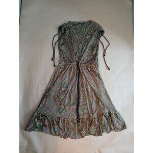 Vintage 90s Betsey Johnson Dress Size 6 Boho Beaded Geometric Surplice Midi